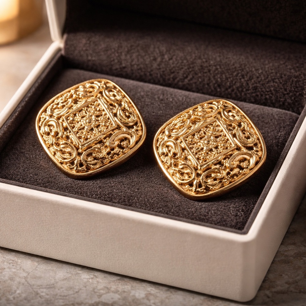 CHANEL Vintage 1980s Large Diamond Vine Logo Crush Coco Arabesque Clip Earrings